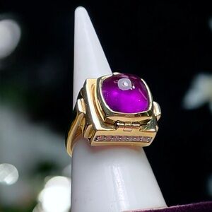 🌺UNIQUE Gold/925 Amethyst & CZ Poison Ring
